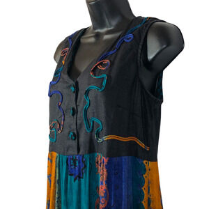 90s Boho Tropical Dress Saint Tropez West USA Made Sz 6 Black Purple Green